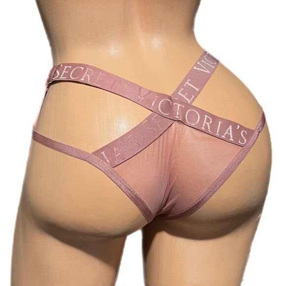 Victorias Secret Sexy Strappy Cheeky Mesh Panty dark mauve - Picture 1 of 3